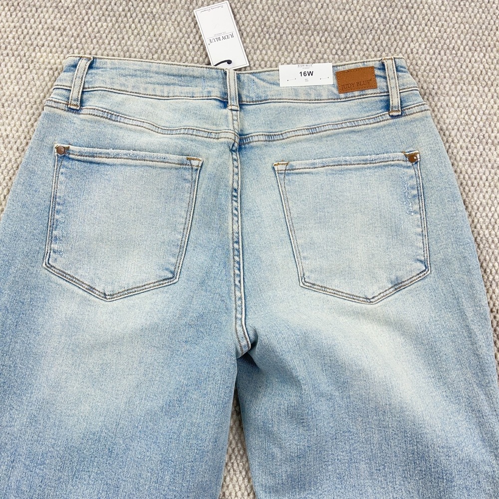Judy Blue Jeans Women 16W Straight Leg High Waist Light Wash Distressed Holes - Picture 3 of 16
